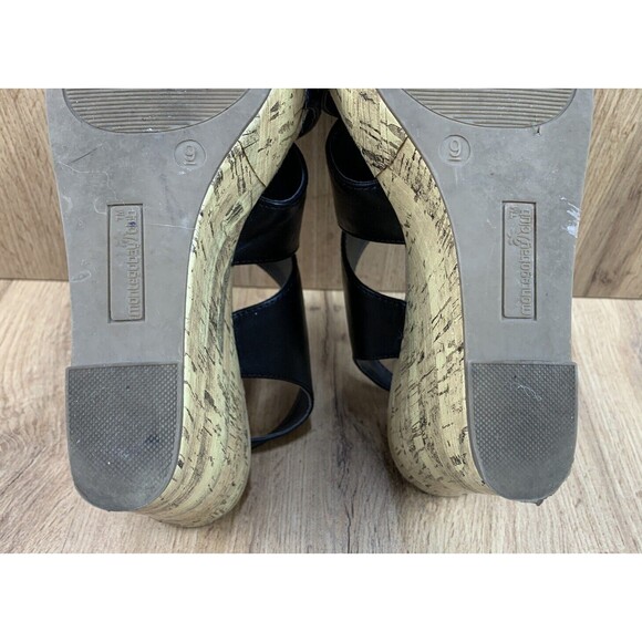 Montego Bay Club Strap back Wedges Women's Size 9 Black Faux Crisscross Open Toe - Picture 14 of 16
